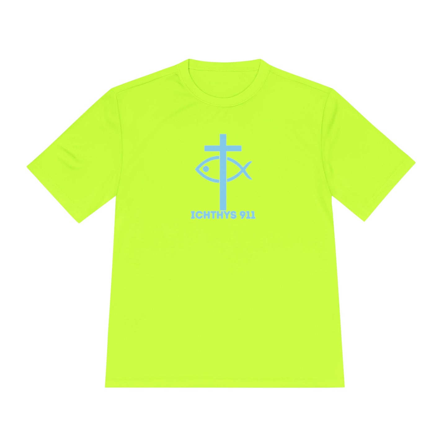 ICHTHYS 911 - Blue Font - "Jesus Is His Name Saving Souls is His Game" - Unisex Performance Shirt -Men T-Shirt - Women - Moisture Wicking Tee911