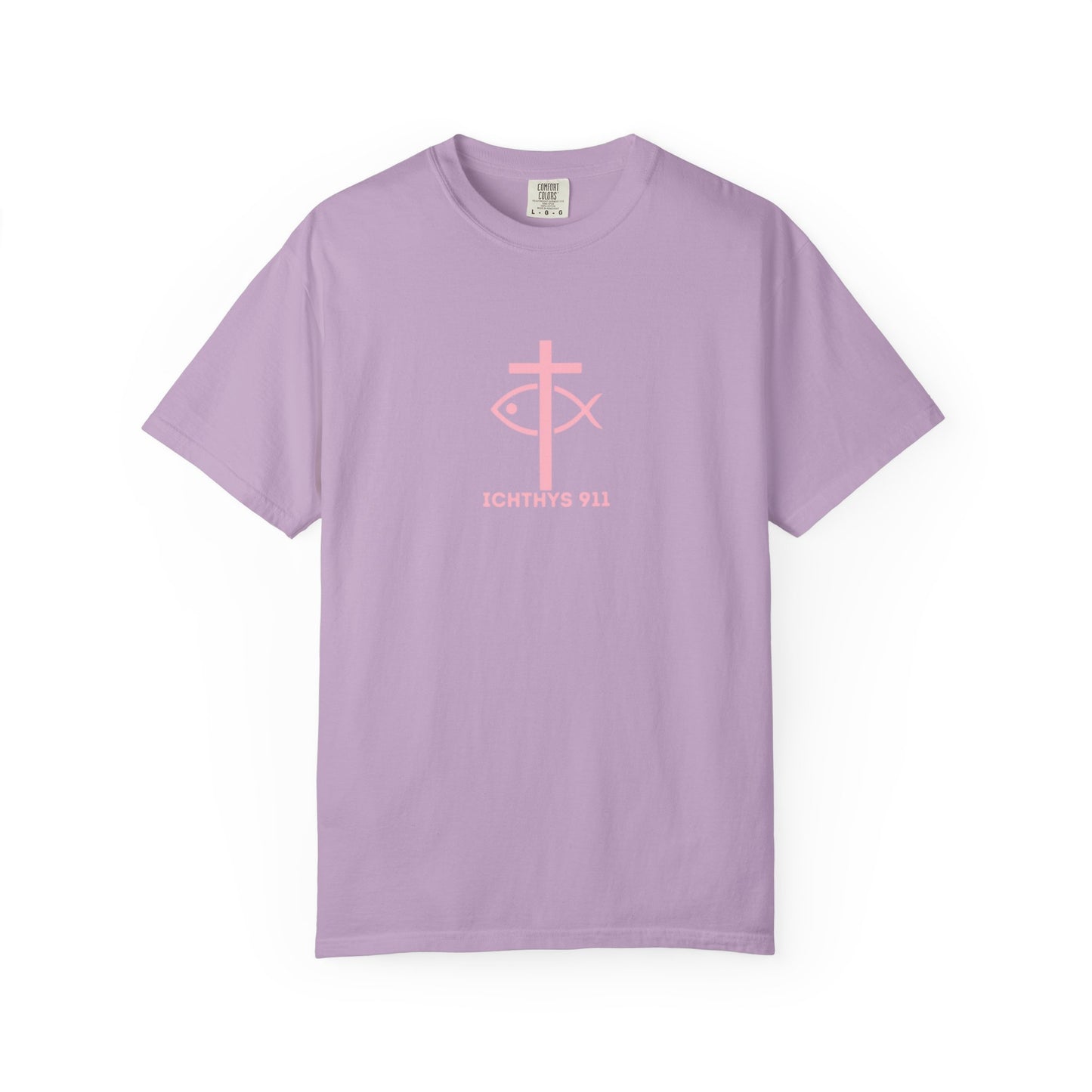 ICHTHYS 911 "Strength Through Christ Philippians 4:13" - Pink Font - Unisex Garment Dyed T-Shirt - 100% US Cotton -Men T-Shirt - Women T-Shirt - Christian Activewear - Wear Your Faith - T-Shirt