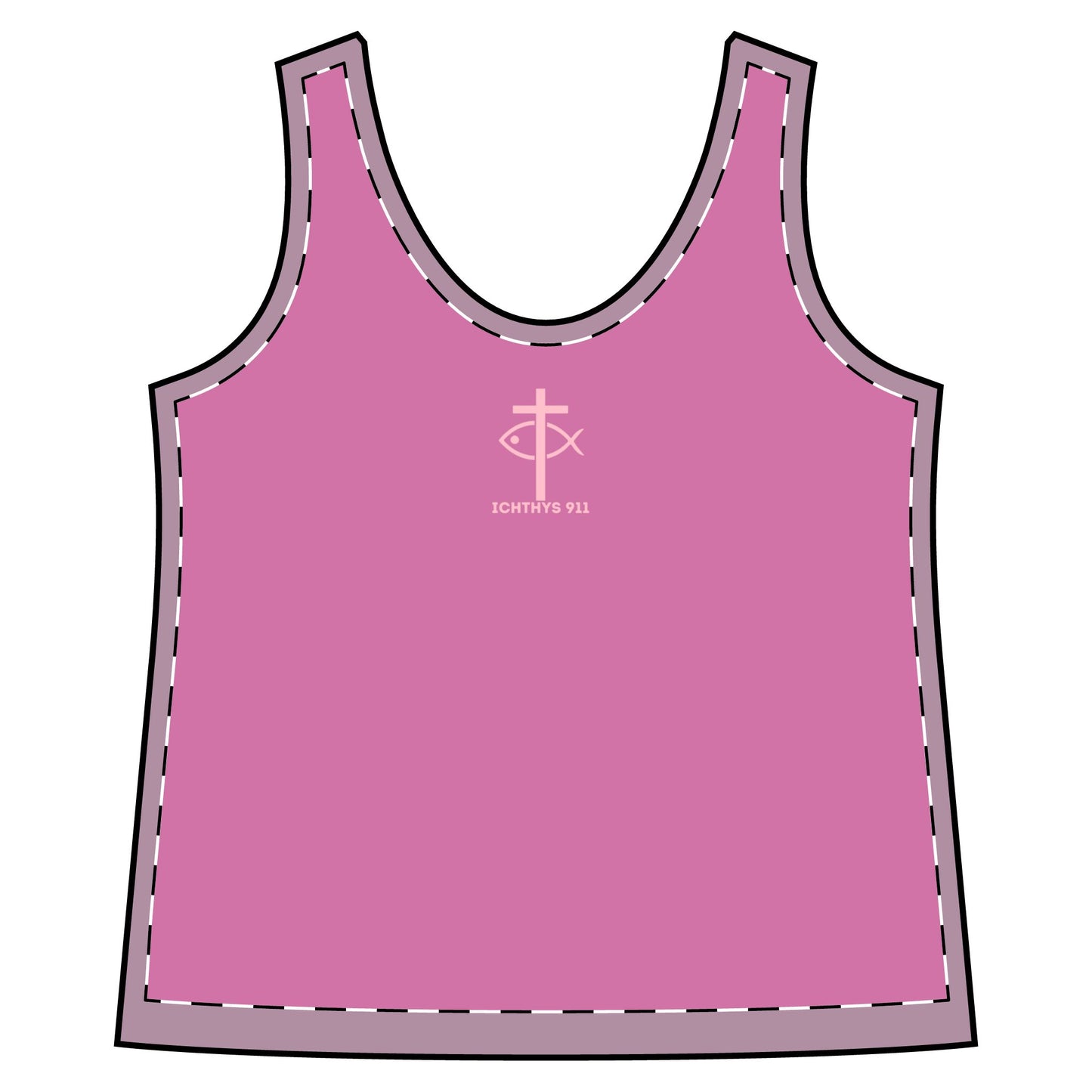 ICHTHYS 911 Pink Font "Run With Endurance Hebrew 12:1" - Sporty Racerback Tank for Women - Perfect for Active Lifestyle & Casual Wear -Women T-Shirt - Tank