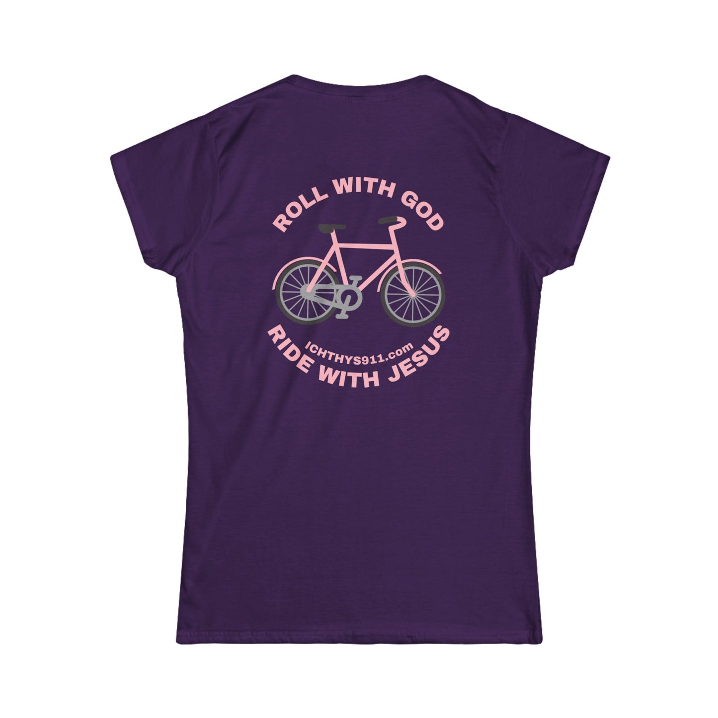 ICHTHYS 911 - "Roll With God Ride With Jesus" - Pink Font - Faith-Inspired Women's Tee - Summer Light T-Shirt - Wear Your Faith - Soft style Tee - Women T-Shirt