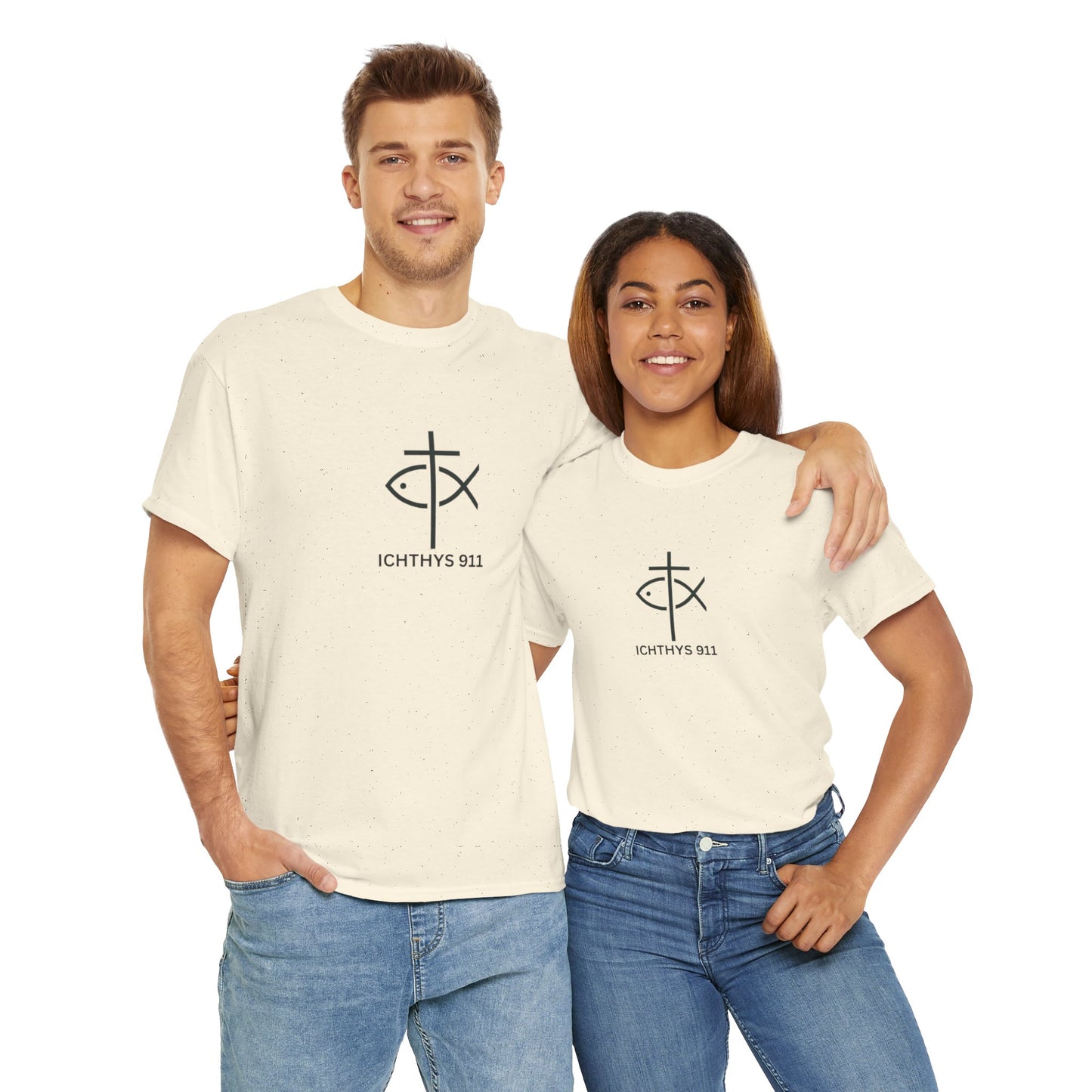 ICHTHYS 911 - "Authentic Design" - Unisex T-Shirt - Heavy Cotton T-Shirt - Jesus Fish - Men's T-Shirt - Women T-Shirt Christian Faith - Unisex Clothing