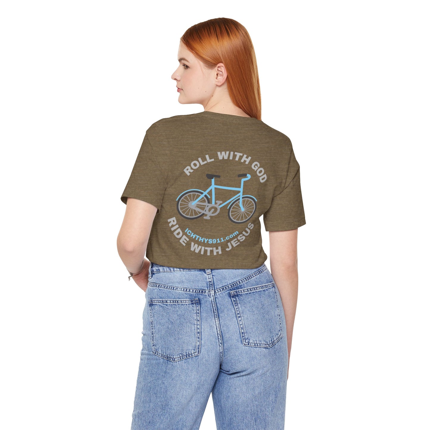ICHTHYS 911 - "Roll With God Ride With Jesus" - Silver Font - Unisex T- Shirt - Lightweight 100% Cotton - Summer T - Arm Form Fitting - Men T- Shirt - Women T-Shirt - Christian T-Shirt