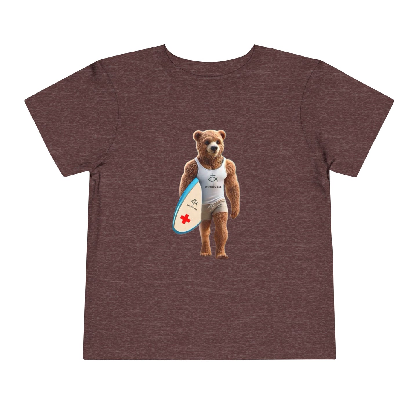 Surfing Bear Toddler Tee - Fun Kids Short Sleeve T-Shirt - ICHTYHS 911