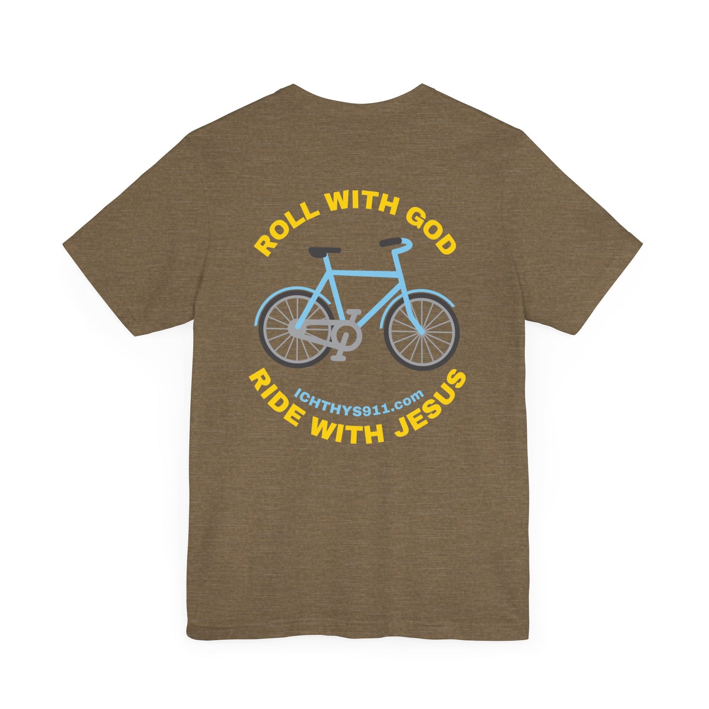 ICHTHYS 911 - "Roll With God Ride With Jesus" - Gold Font - Unisex T- Shirt - Lightweight 100% Cotton - Summer T - Arm Form Fitting - Men T- Shirt - Women T-Shirt - Christian T-Shirt