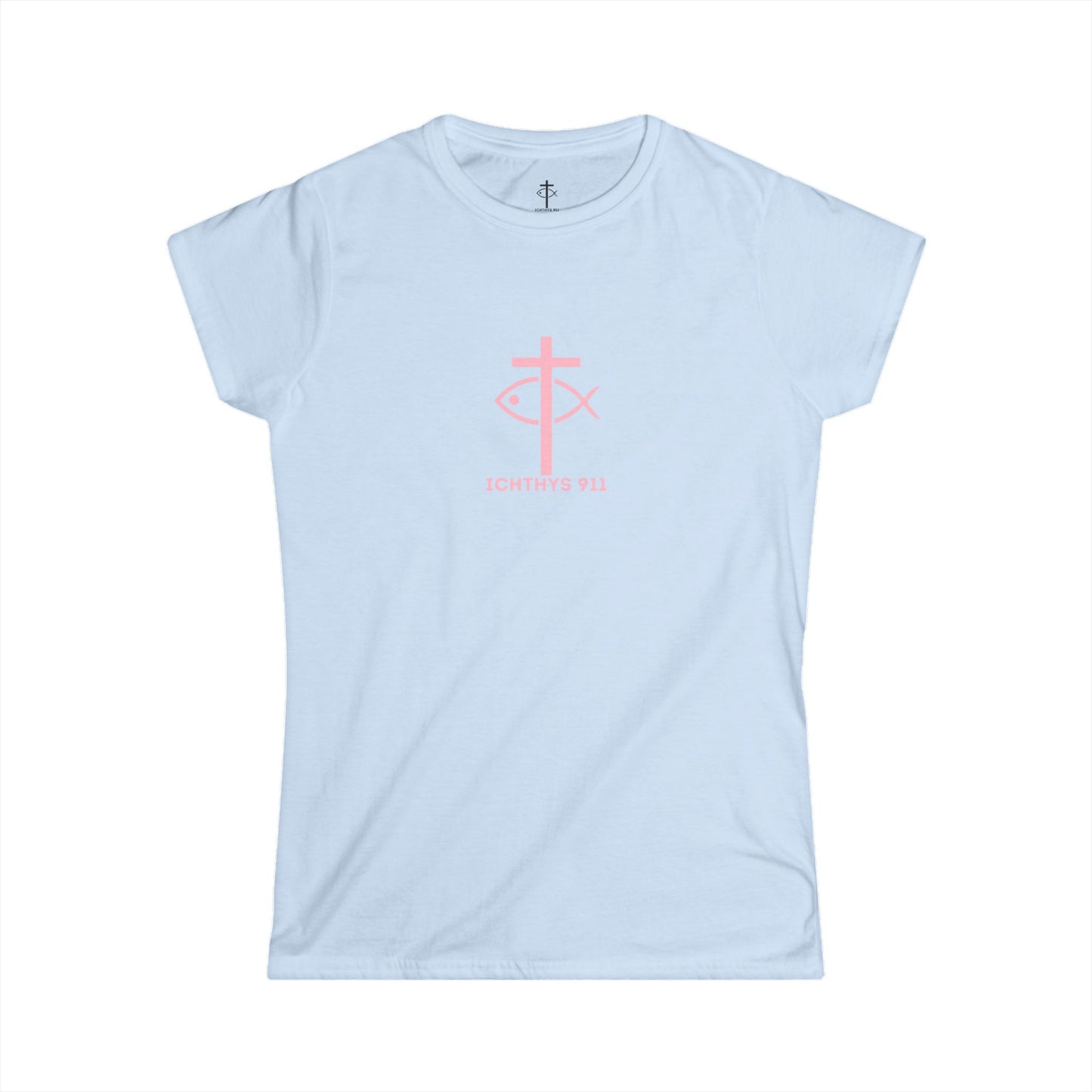 ICHTHYS 911 Pink Font "Run With Endurance" - Inspirational Faith Tee for Women - Wear Your Faith - Hebrews 12:1 - Semi-Fitted