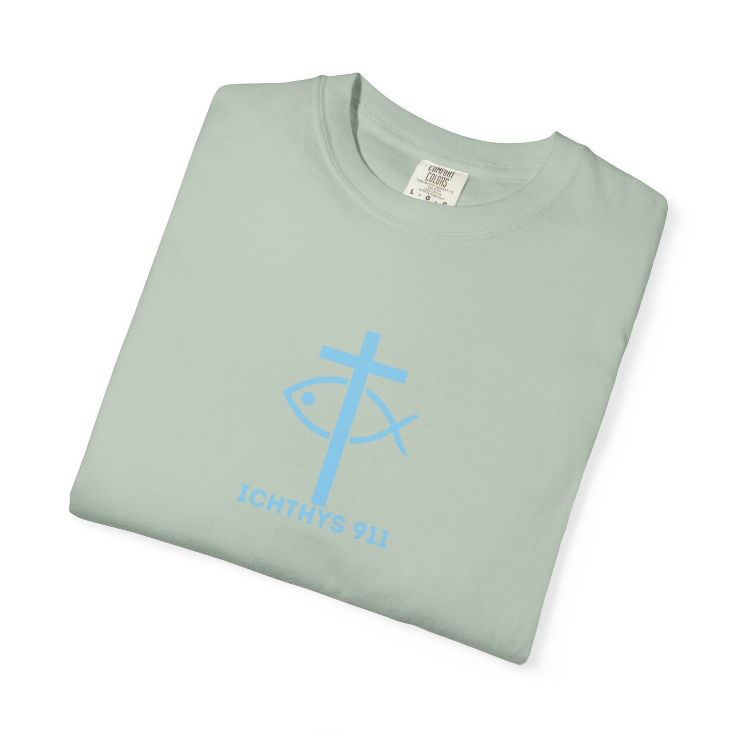 ICHTHYS 911 - Blue Font "Faith, Hope, & Love" - Unisex T-Shirt - Men T-Shirt - Christian Women Tee - Faith-Inspired Shirt - Christian Fashion - Wear Your Faith