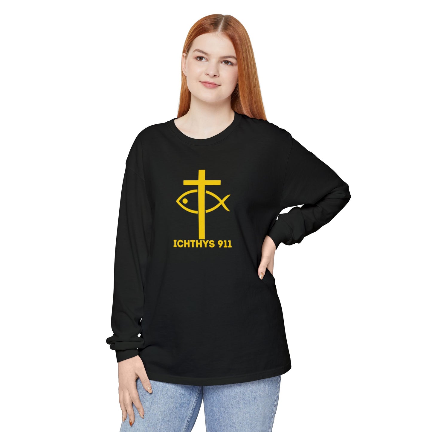 “Roll With God, Love Like Jesus” Bike Graphic -Unisex T- Shirt - Gold Font - Men T- Shirt - Women T-Shirt - Christian T-Shirt - ICHTHYS 911 - Soft - Garment-Dyed