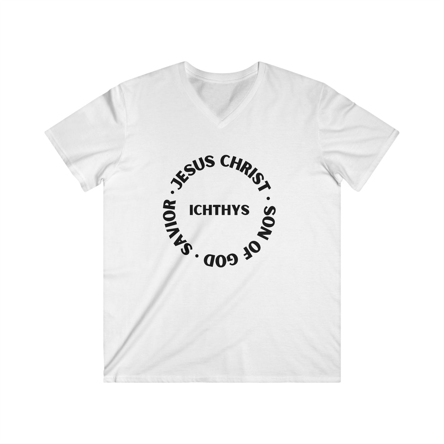 Jesus Christ - Son of God - Savior Collection - Men's Fitted V-Neck Short Sleeve T - Shirt - Faith-Inspired - Christian Faith - Black Font - ICHTHYS 911 -