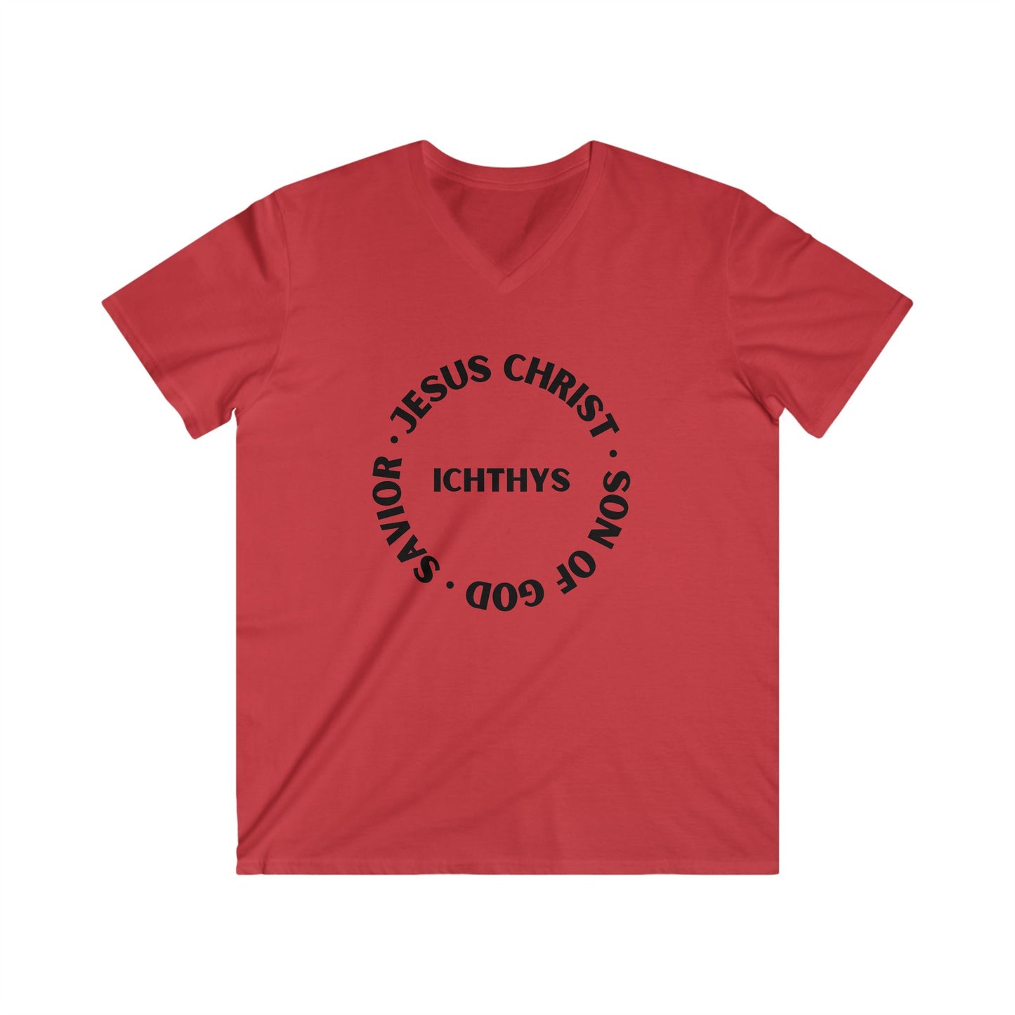 Jesus Christ - Son of God - Savior Collection - Men's Fitted V-Neck Short Sleeve T - Shirt - Faith-Inspired - Christian Faith - Black Font - ICHTHYS 911 -