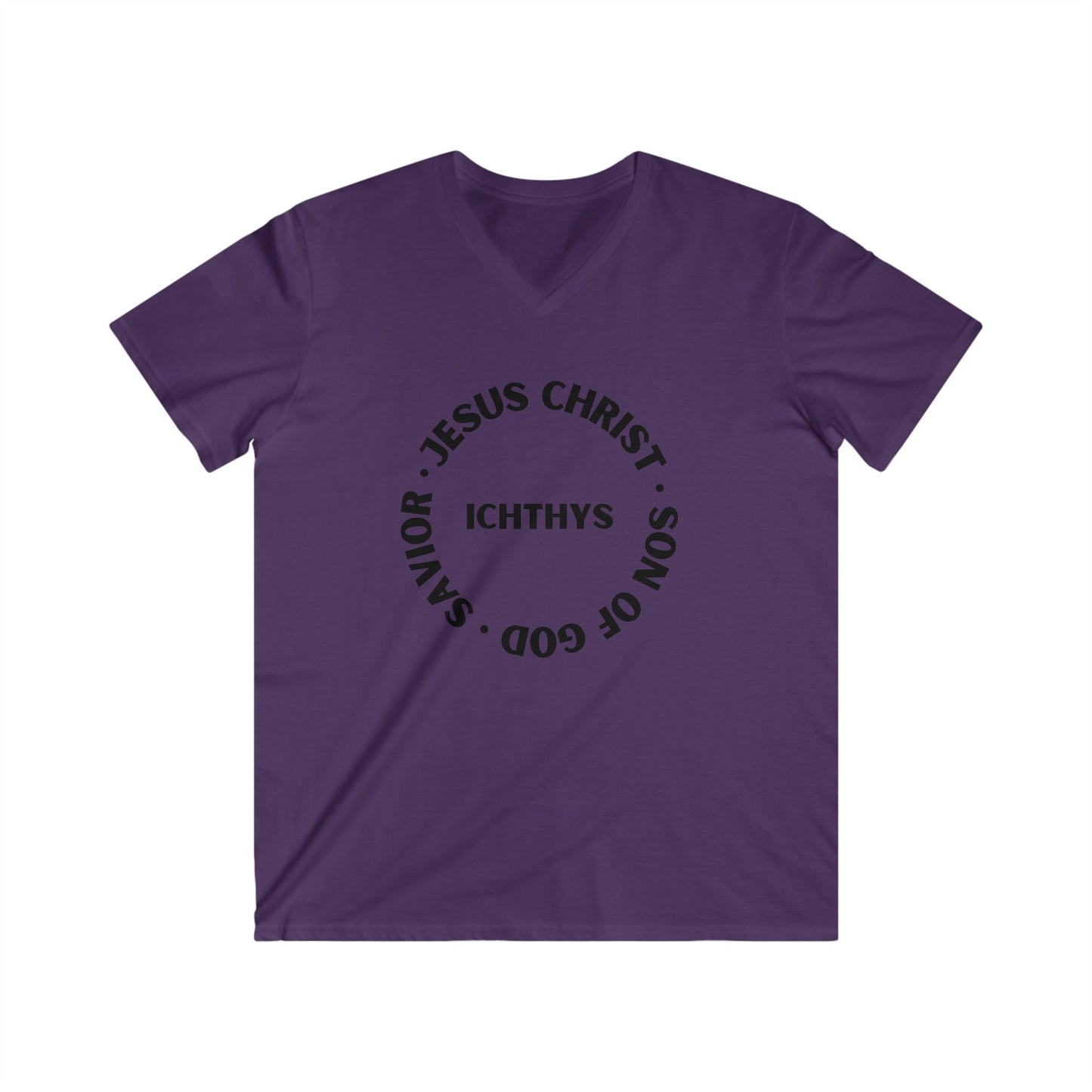 Jesus Christ - Son of God - Savior Collection - Men's Fitted V-Neck Short Sleeve T - Shirt - Faith-Inspired - Christian Faith - Black Font - ICHTHYS 911 -