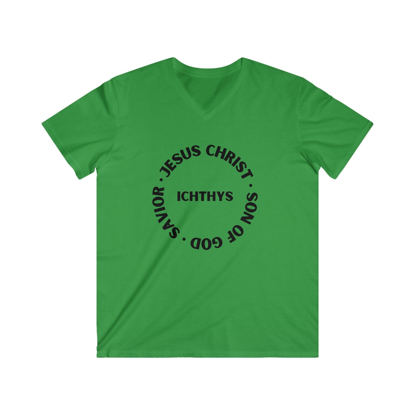 Jesus Christ - Son of God - Savior Collection - Men's Fitted V-Neck Short Sleeve T - Shirt - Faith-Inspired - Christian Faith - Black Font - ICHTHYS 911 -
