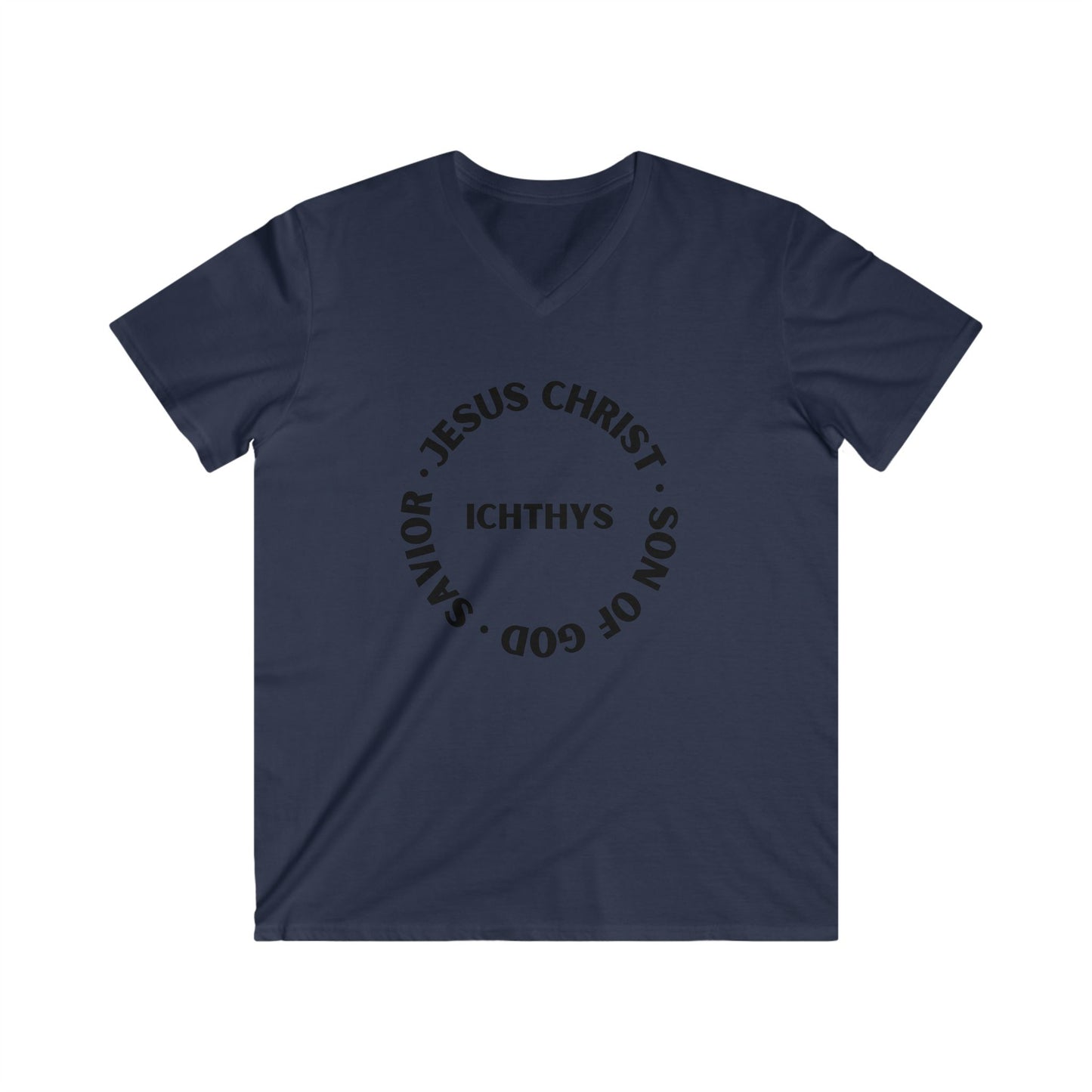 Jesus Christ - Son of God - Savior Collection - Men's Fitted V-Neck Short Sleeve T - Shirt - Faith-Inspired - Christian Faith - Black Font - ICHTHYS 911 -