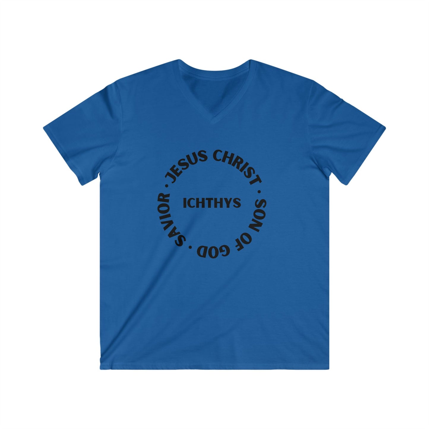 Jesus Christ - Son of God - Savior Collection - Men's Fitted V-Neck Short Sleeve T - Shirt - Faith-Inspired - Christian Faith - Black Font - ICHTHYS 911 -