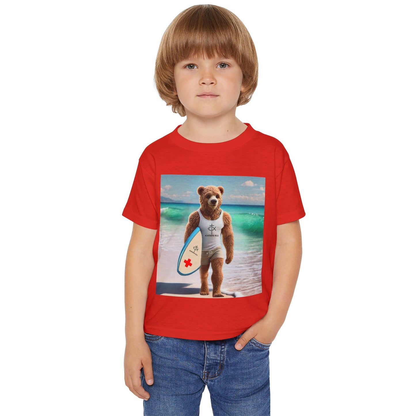 ICHTHYS 911 "Surf Bear" - Toddler T-Shirt - Cool Summer Tee - Match Mom and Dad For Vacation - Family T-Shirt