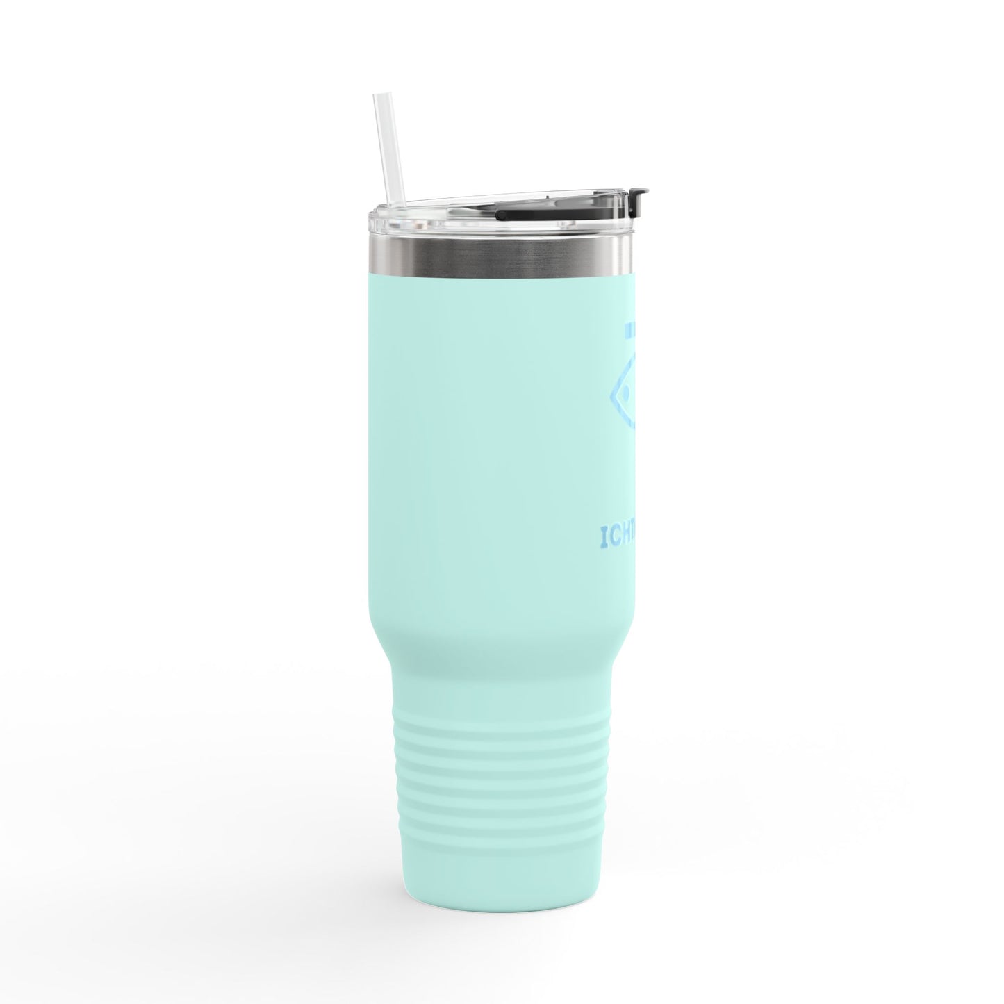 Faith-Inspired Insulated Travel Mug - 40oz with ICHTYS 911 Design