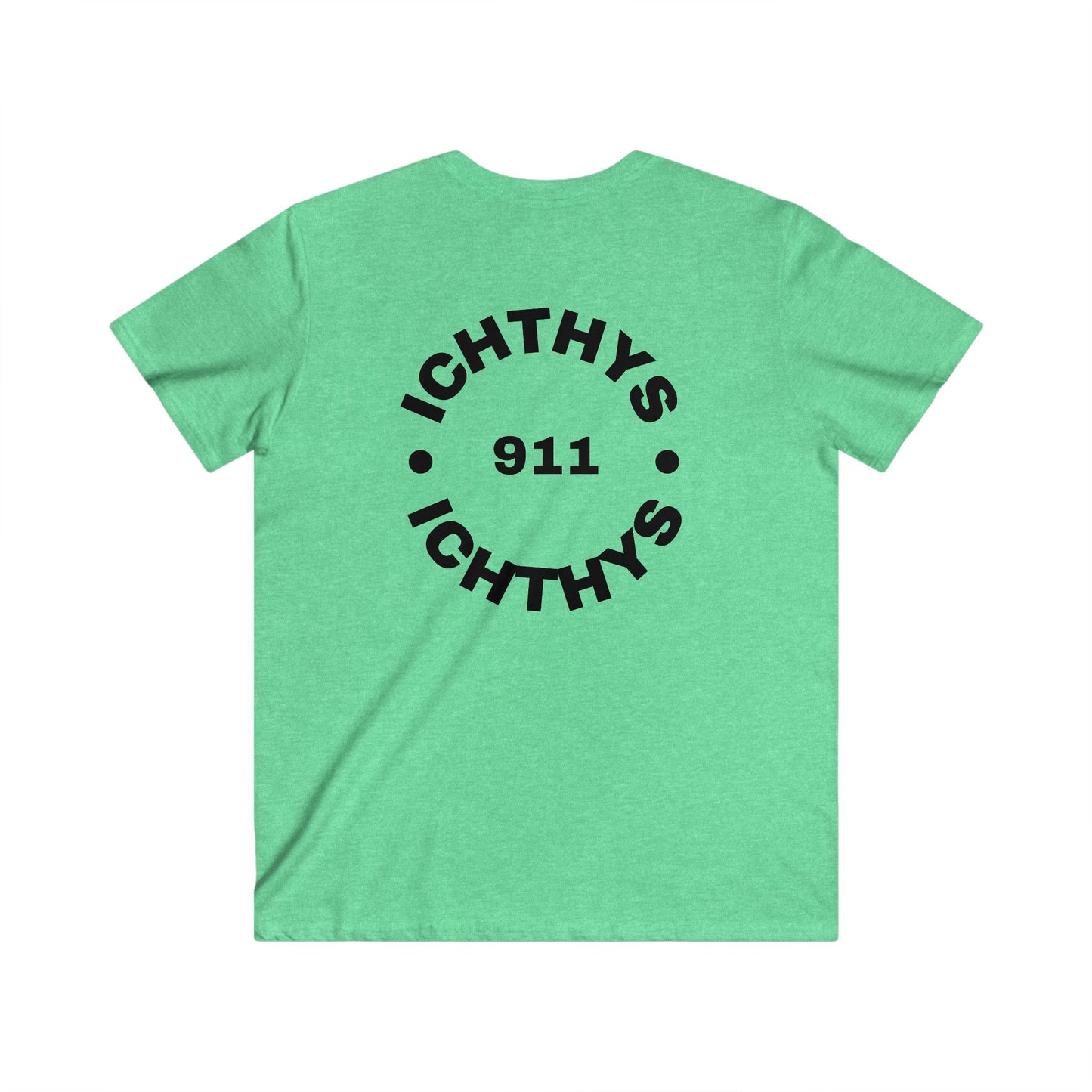 ICHTHYS 911 - Authentic Round Collection - Men's Fitted V-Neck Short Sleeve T - Shirt - Faith-Inspired - Christian Faith - Black Font