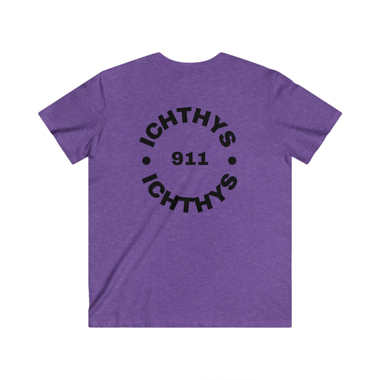 ICHTHYS 911 - Authentic Round Collection - Men's Fitted V-Neck Short Sleeve T - Shirt - Faith-Inspired - Christian Faith - Black Font