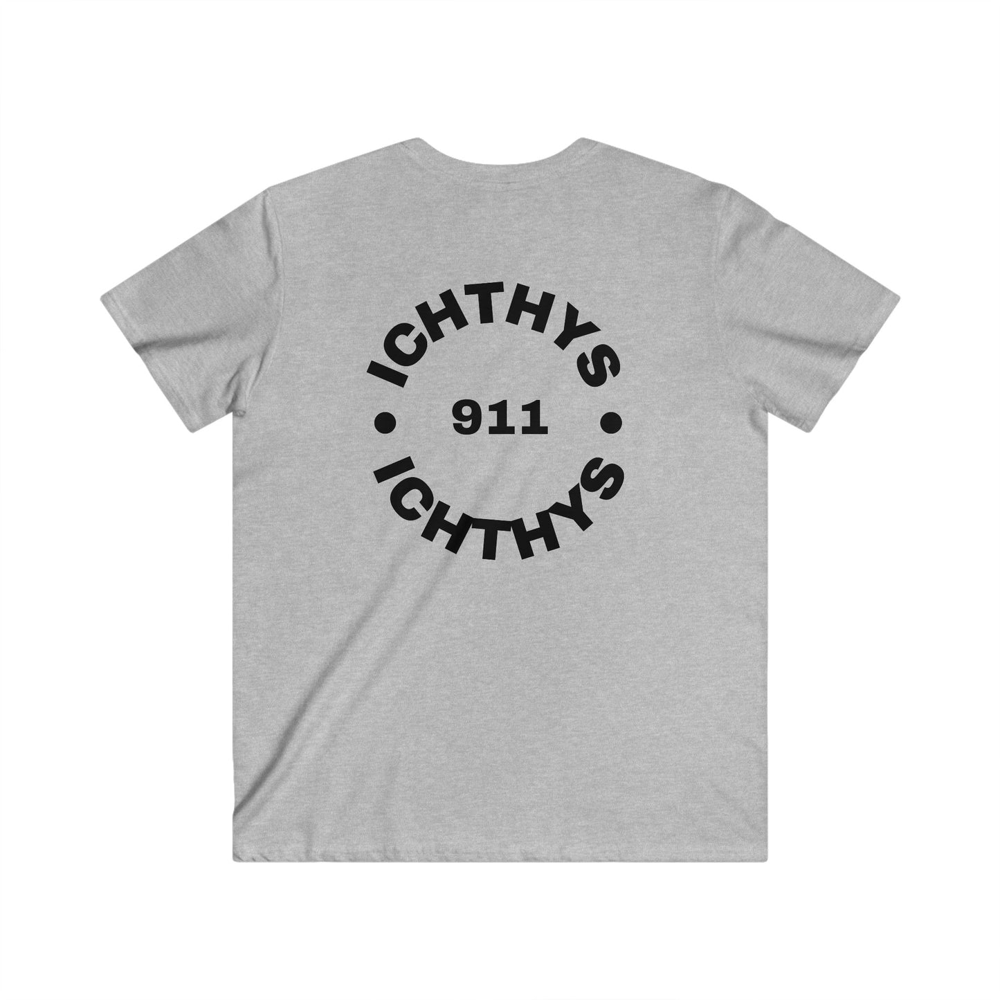 ICHTHYS 911 - Authentic Round Collection - Men's Fitted V-Neck Short Sleeve T - Shirt - Faith-Inspired - Christian Faith - Black Font