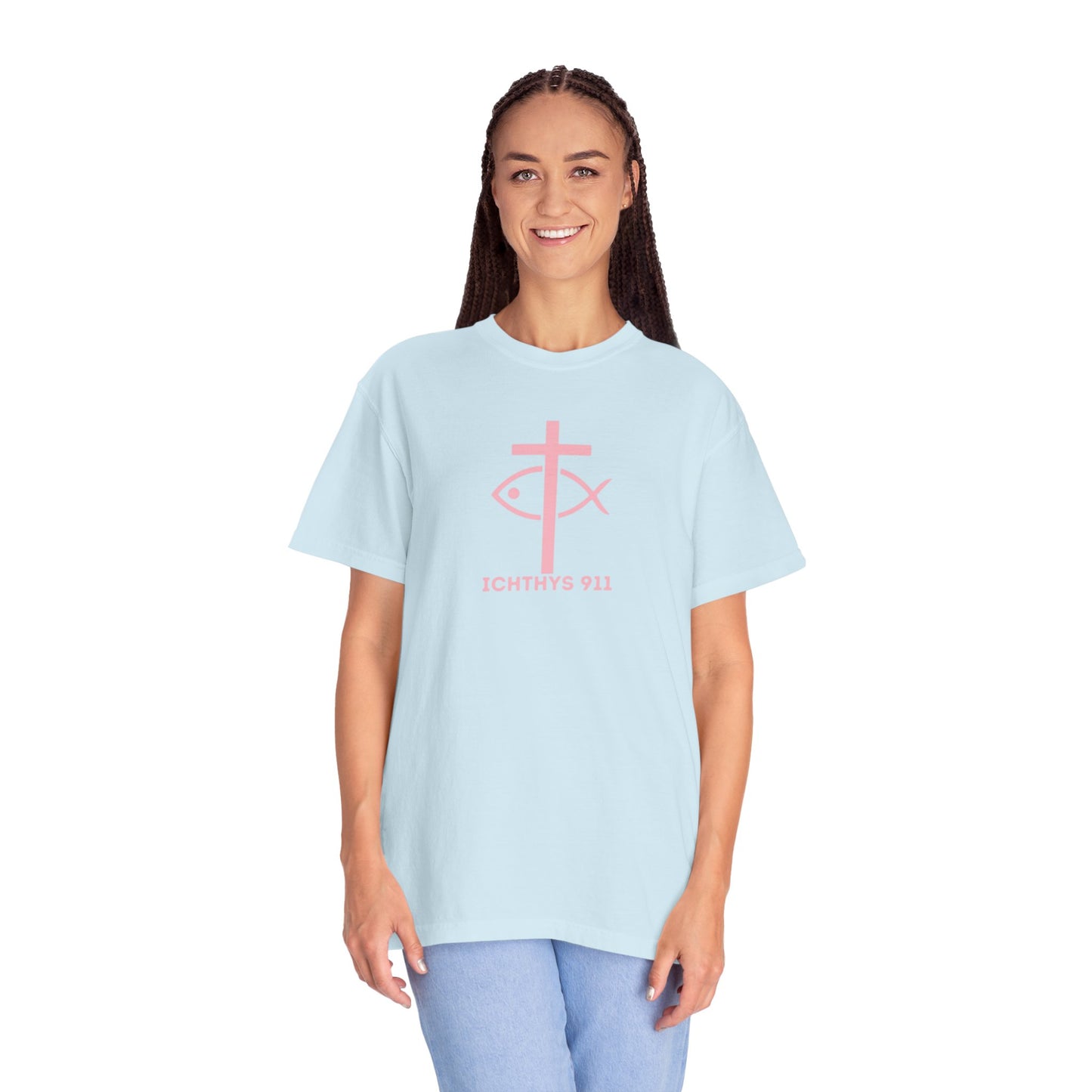 Faith, Hope, & Love - Pink font - Unisex Garment Dyed T-Shirt - 100% US Cotton - Men T-Shirt - Christian Women Tee - Faith-Inspired Shirt - Christian Fashion - Wear Your Faith - Additional Colors Added
