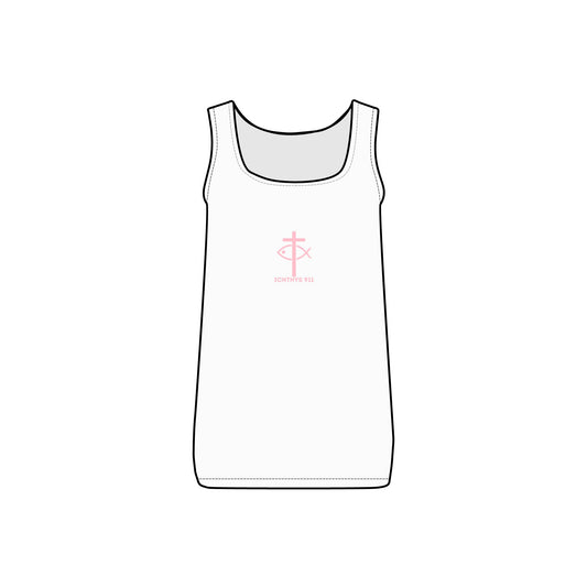 ICHTHYS 911 - Pink Font - "Faith & Fashion" - Comfortable Women's Micro Ribbed Tank with Inspirational Design - Slim fit - Featuring exclusive ICHTHYS 911 Logo
