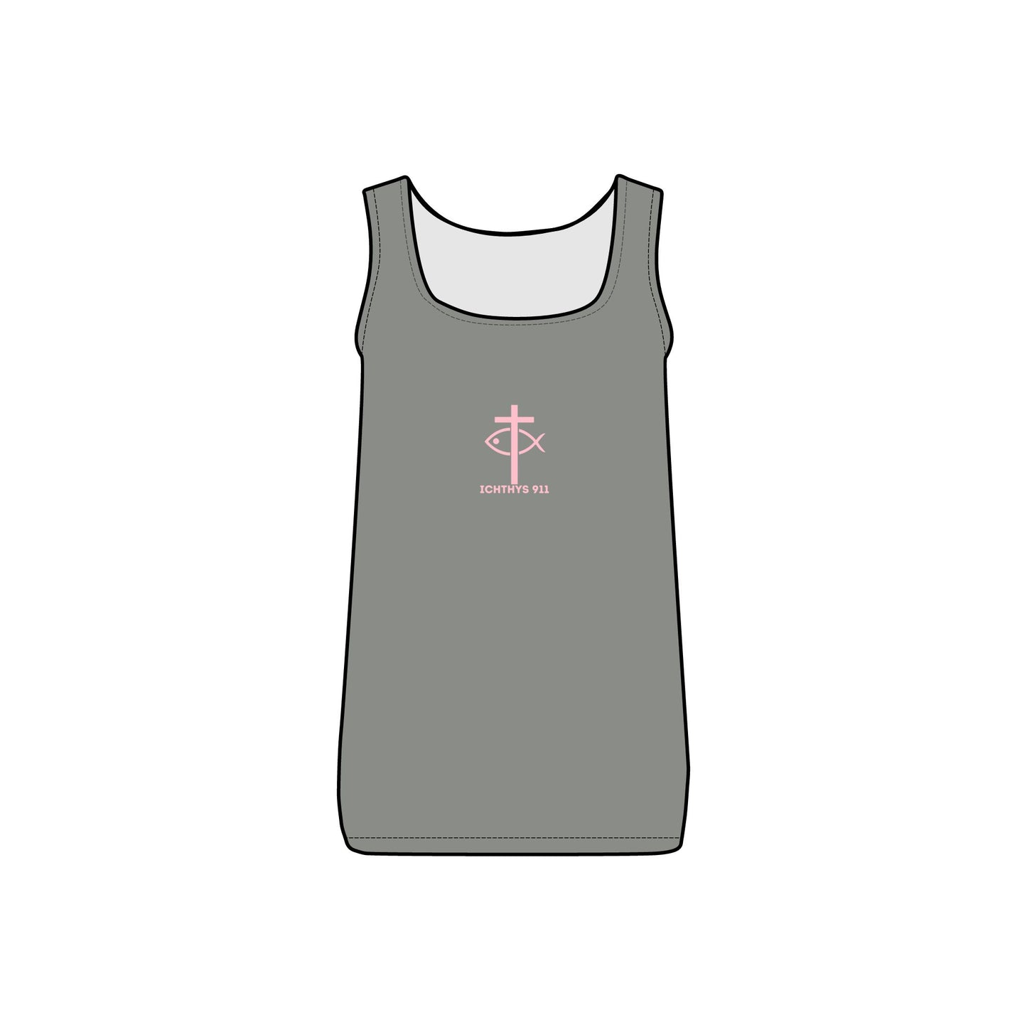 ICHTHYS 911 - Pink Font - "Faith & Fashion" - Comfortable Women's Micro Ribbed Tank with Inspirational Design - Slim fit - Featuring exclusive ICHTHYS 911 Logo
