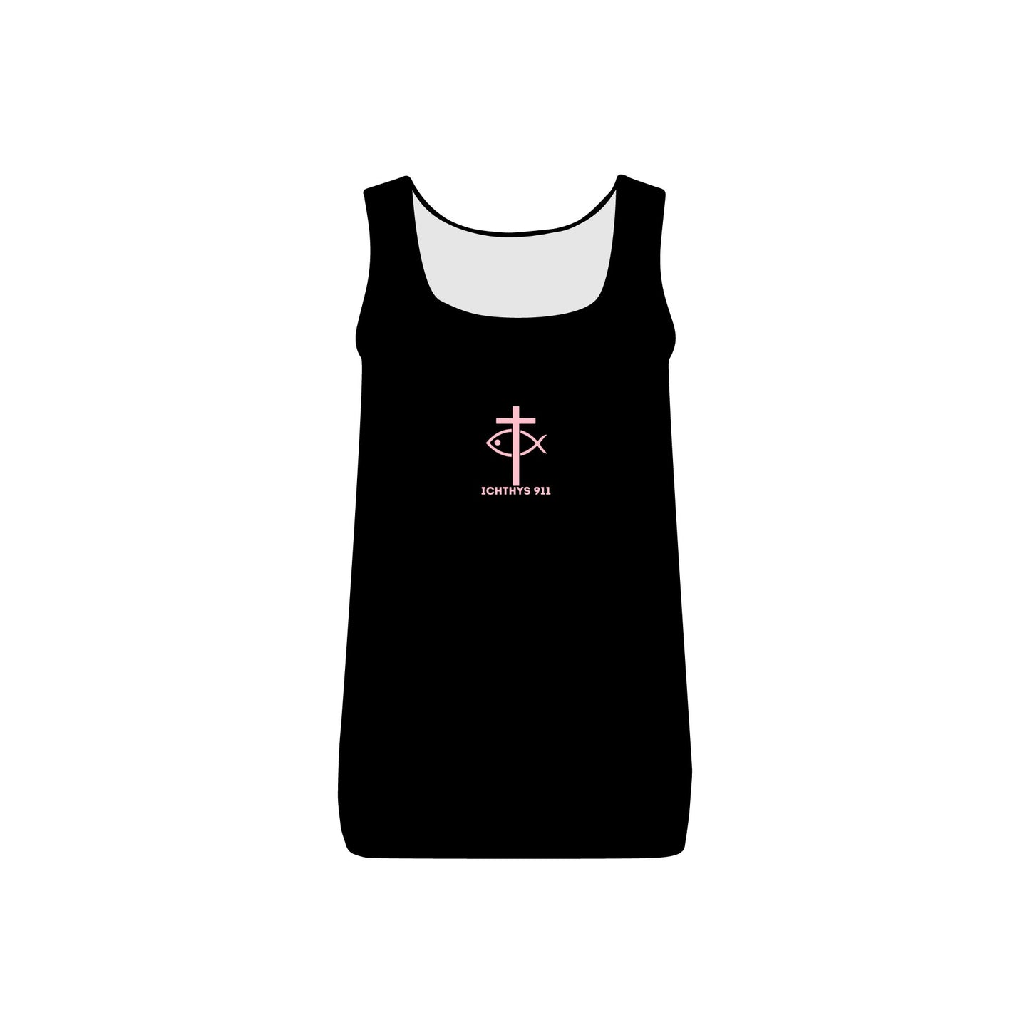 ICHTHYS 911 - Pink Font - "Faith & Fashion" - Comfortable Women's Micro Ribbed Tank with Inspirational Design - Slim fit - Featuring exclusive ICHTHYS 911 Logo