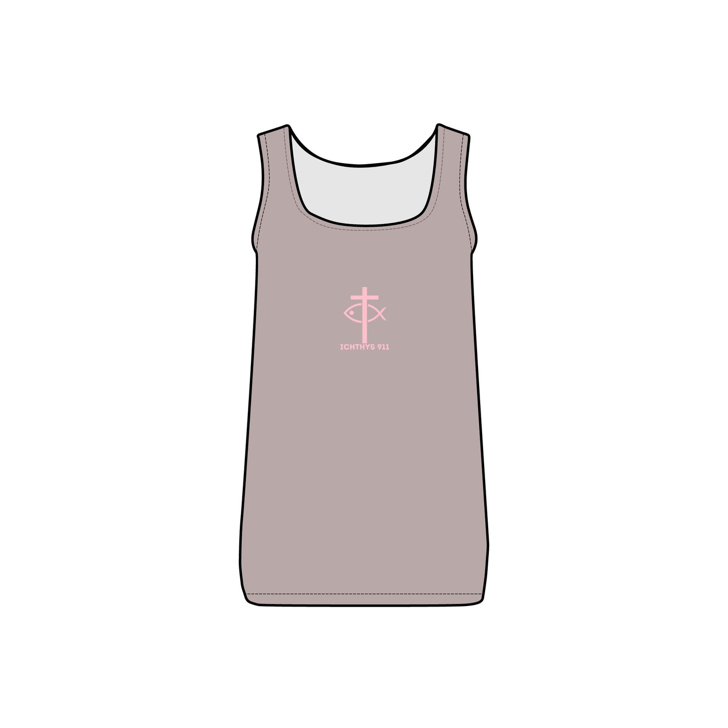 ICHTHYS 911 - Pink Font - "Faith & Fashion" - Comfortable Women's Micro Ribbed Tank with Inspirational Design - Slim fit - Featuring exclusive ICHTHYS 911 Logo