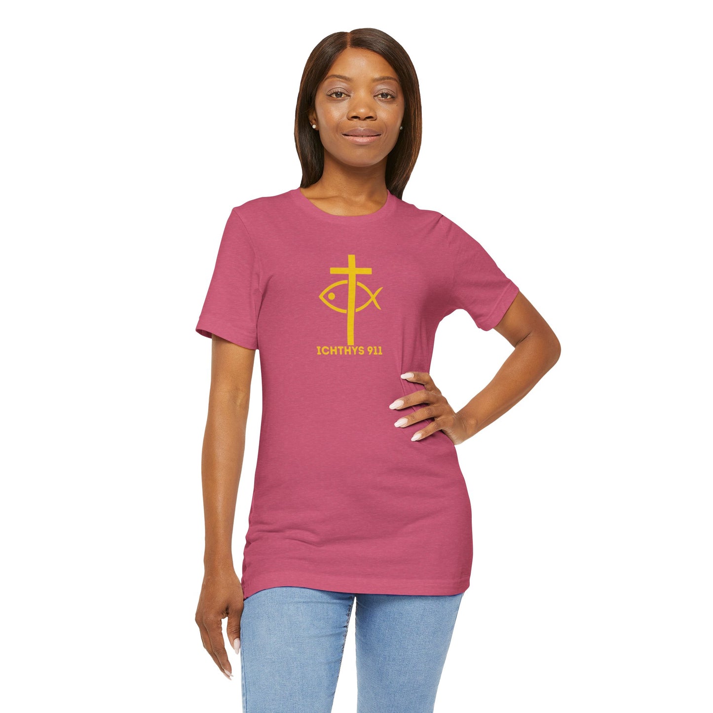 "Roll With God Ride With Jesus" - Gold Font - Unisex T- Shirt - Lightweight 100% Cotton - Summer T - Arm Form Fitting - Men T- Shirt - Women T-Shirt - Christian T-Shirt - ICHTHYS 911