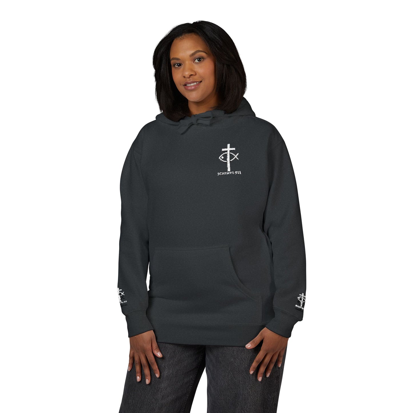 ICHTHYS 911 Embroidery Hoodie Pullover - Unsex - Elevated Embroider Gift for Her or Him - Christian Wear