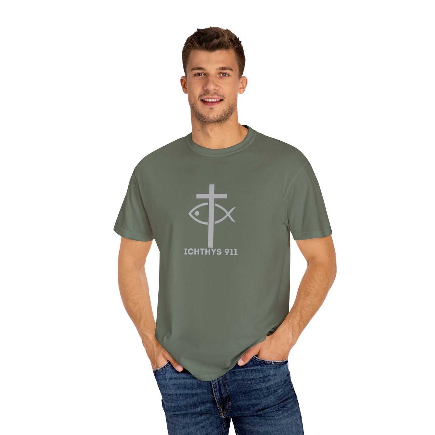 ICHTHYS 911 - "Roll With God Ride With Jesus" - Silver Font - Unisex T- Shirt - Medium Weight 100% Cotton - Summer T - Men T- Shirt - Women T-Shirt - Christian T-Shirt - Love Like Jesus
