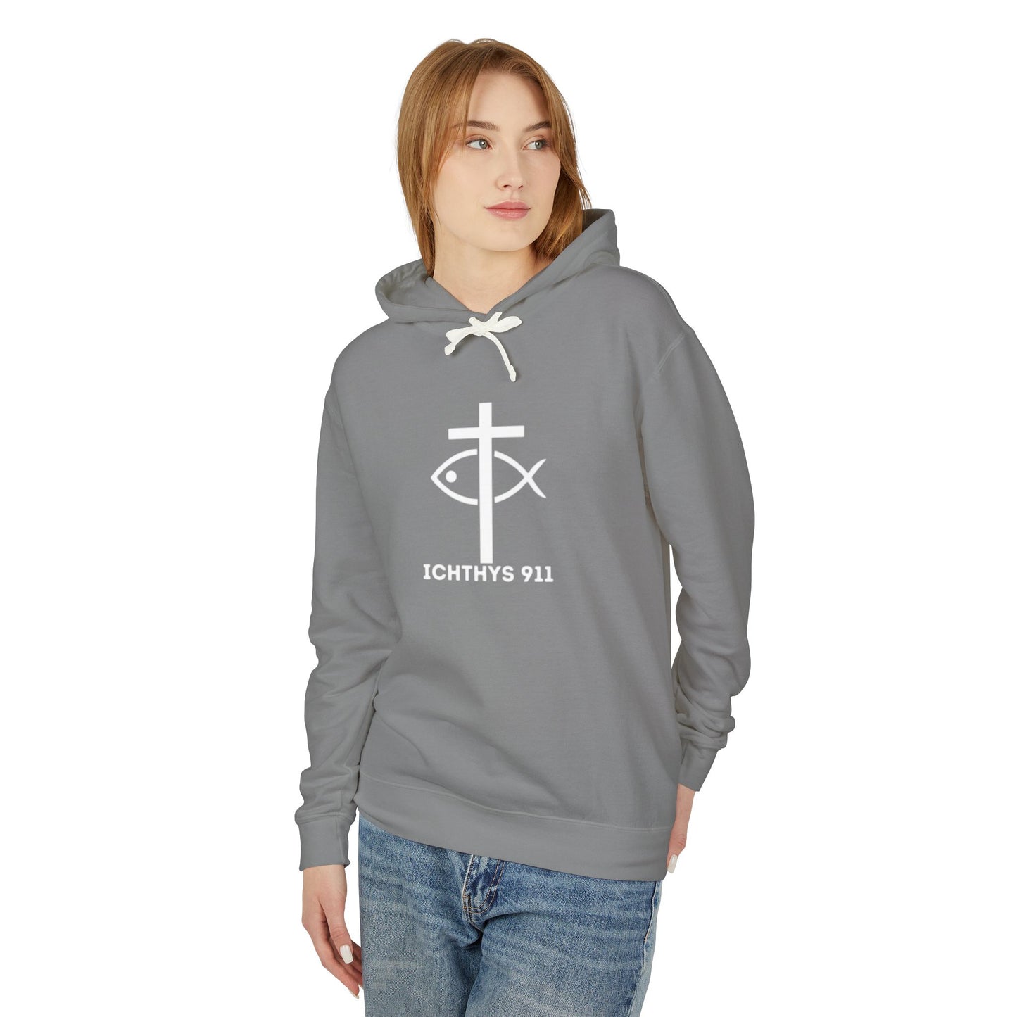 Iēsous Christos, Theou Yios, Sōtēr = Jesus Christ, Son of God, Savior - Unisex - Lightweight - Relaxed Fit - Religious Sweatshirt - ICHTHYS 911 - Hoodie