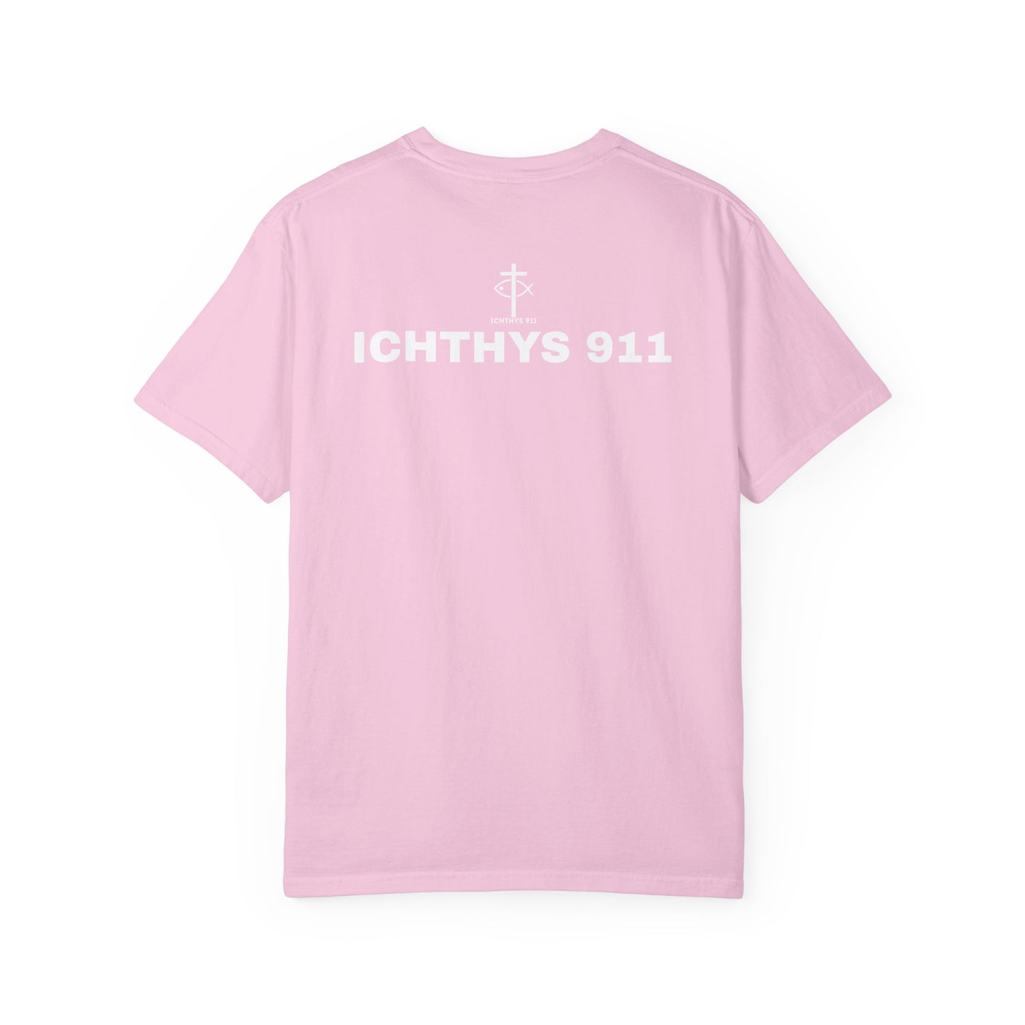 ICHTHYS 911 - White Font "Authentic" - Christian Streetwear T-Shirt – Unisex - Women T-Shirt - Men T-Shirt - Jesus Gym & Faith Fashion, Unisex Garment-Dyed T-Shirt