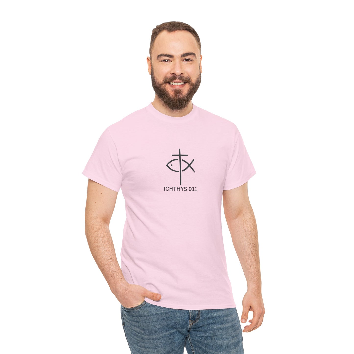 ICHTHYS 911 - "Authentic Design" - Unisex T-Shirt - Heavy Cotton T-Shirt - Jesus Fish - Men's T-Shirt - Women T-Shirt Christian Faith - Unisex Clothing