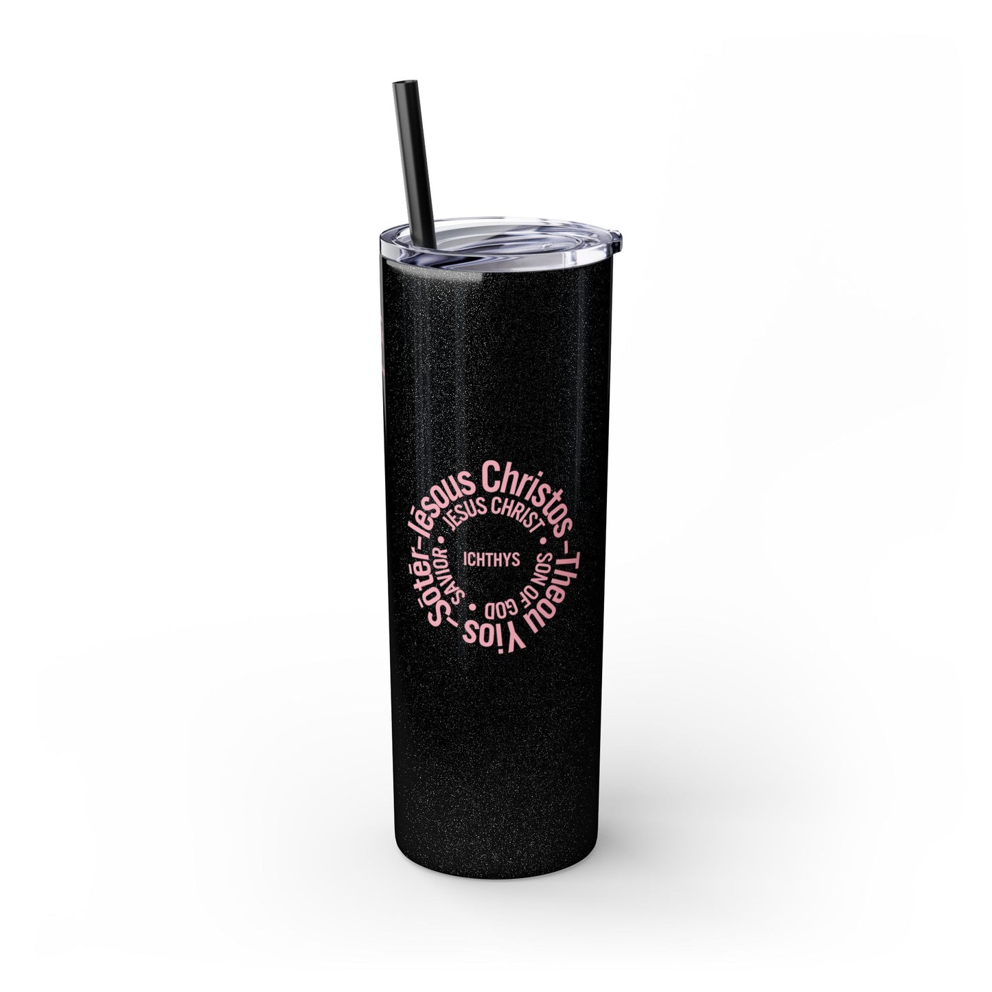 ICHTHYS 911 Black Font - Faith-Inspired Skinny Tumbler with Straw - 20oz - Faith