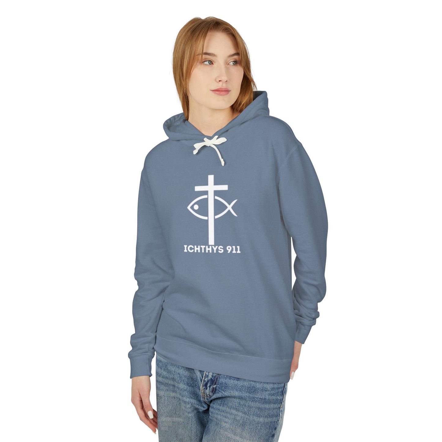 Iēsous Christos, Theou Yios, Sōtēr = Jesus Christ, Son of God, Savior - Unisex - Lightweight - Relaxed Fit - Religious Sweatshirt - ICHTHYS 911 - Hoodie