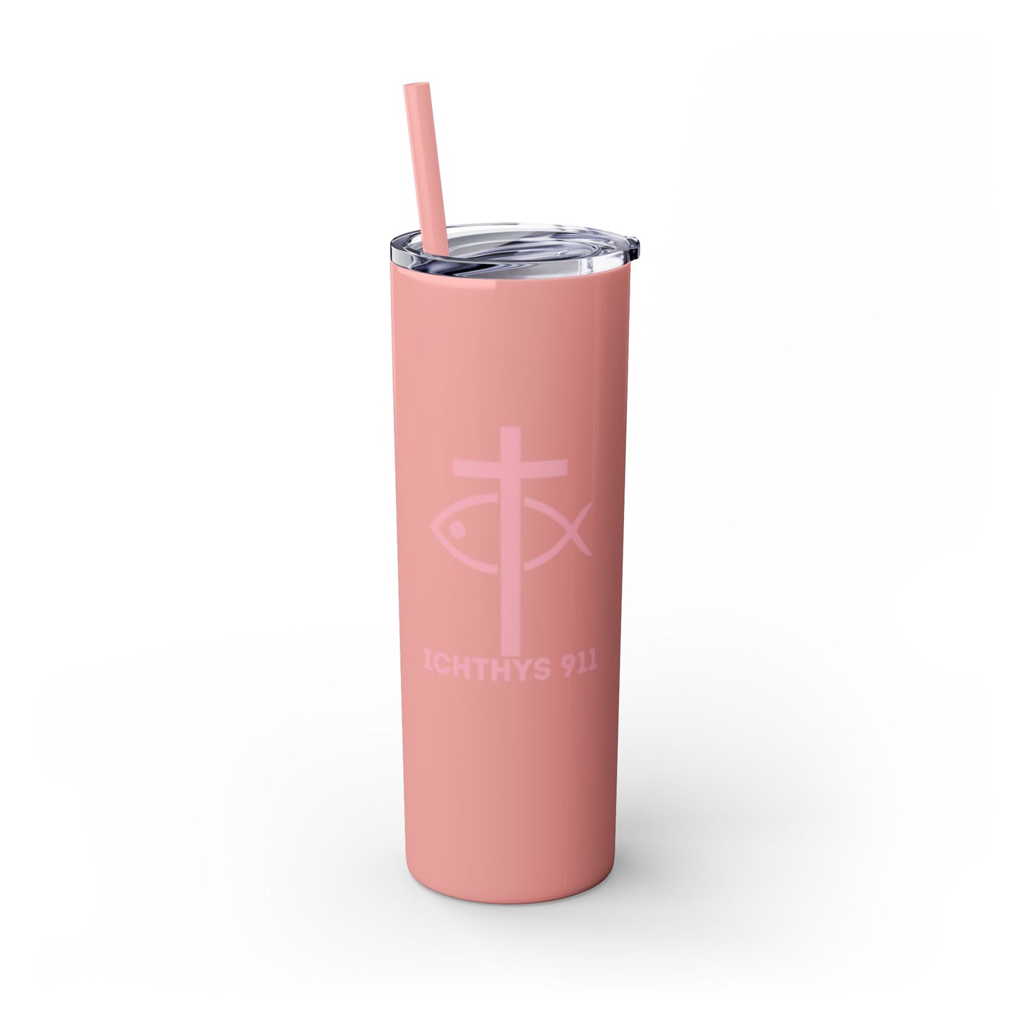 ICHTHYS 911 Pink & Blue Faith-Inspired Skinny Tumbler with Straw - 20oz Baby Shower Drip - Party Favor