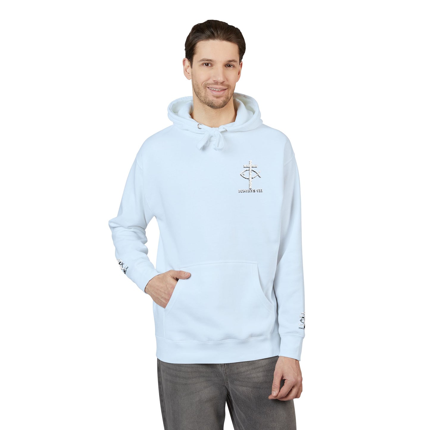 ICHTHYS 911 Embroidery Hoodie Pullover - Unsex - Elevated Embroider Gift for Her or Him - Christian Wear