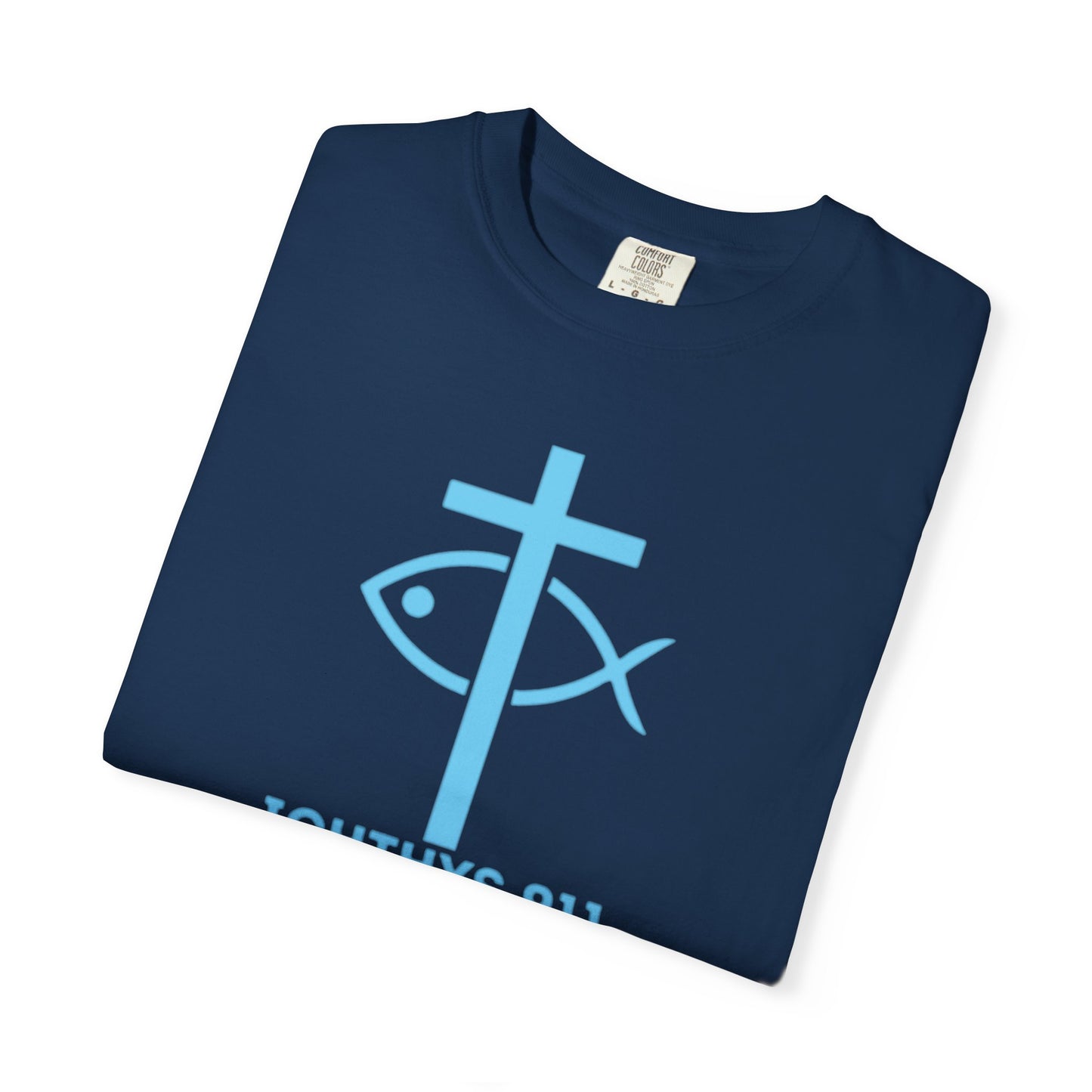Authentic - Christian Streetwear T-Shirt – Jesus Gym & Faith Fashion, Unisex Garment-Dyed T-Shirt Blue Font - ICHTHYS 911