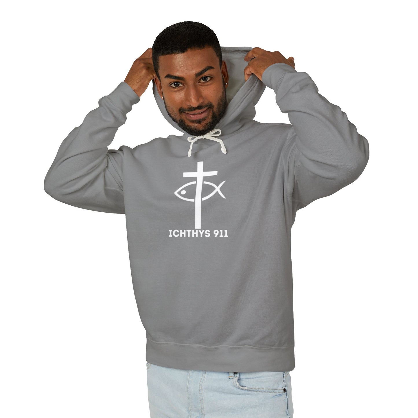 Iēsous Christos, Theou Yios, Sōtēr = Jesus Christ, Son of God, Savior - Unisex - Lightweight - Relaxed Fit - Religious Sweatshirt - ICHTHYS 911 - Hoodie