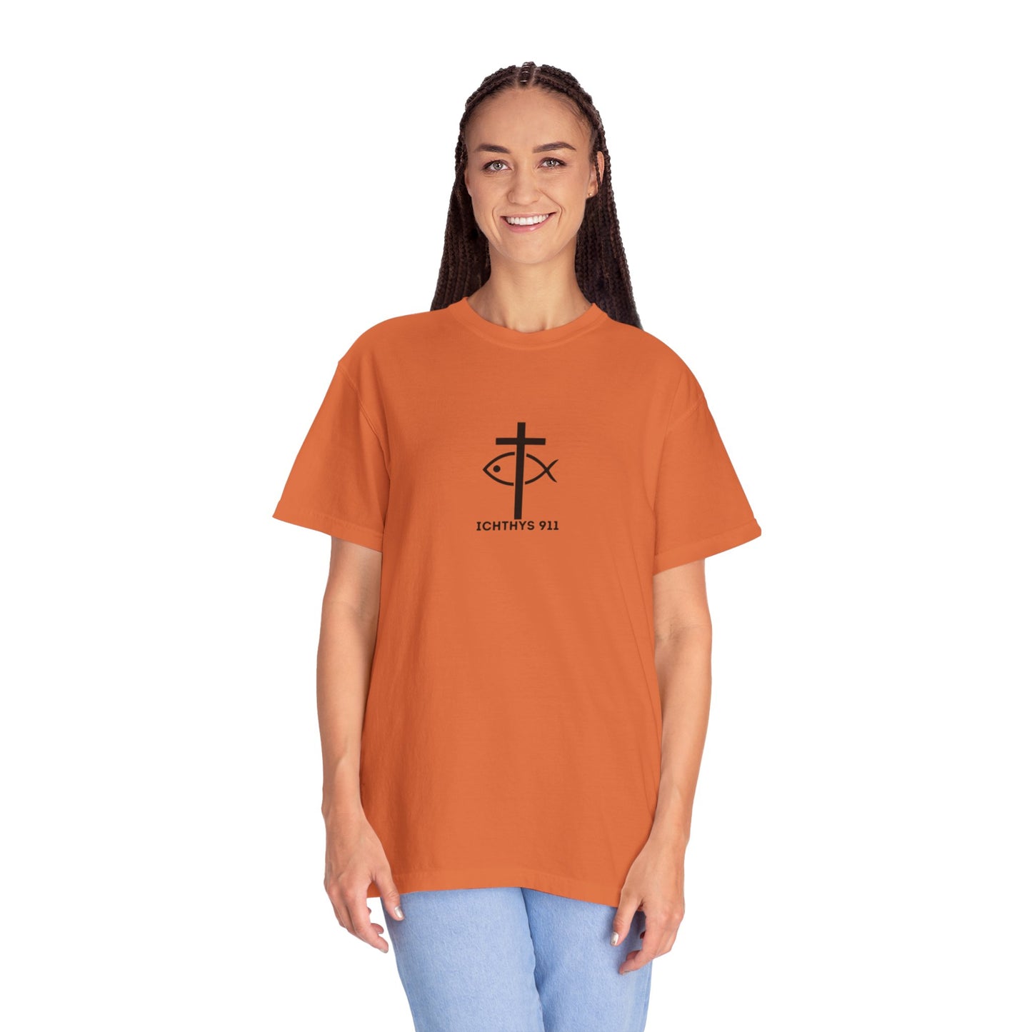ICHTHYS 911 - Black Font - "13th Disciple" - Collection - Unisex - Women T- Shirt - Men T-Shirt - Christian Garment-Dyed T-Shirt - Faith Fashion