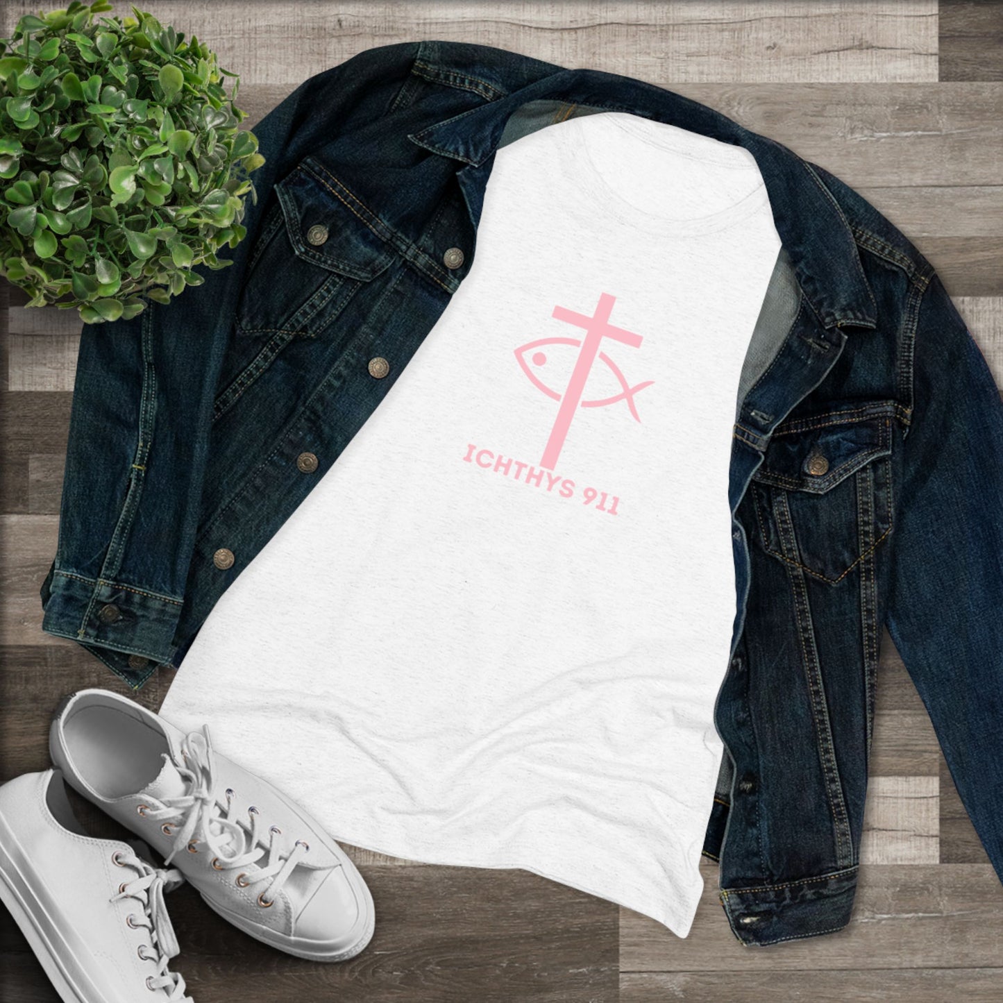 ICHTHYS 911 "Faith Hope Love Collection" Pink Font - Inspirational Women's Triblend Tee - Women T-Shirt - 50% polyester, 25% cotton, 25% rayon