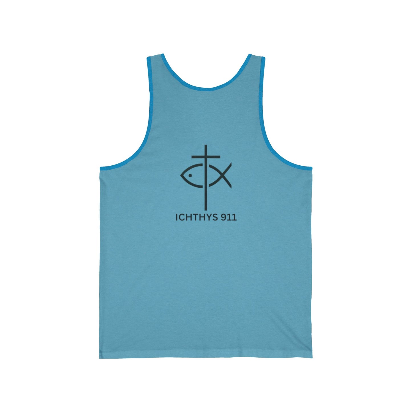 ICHTHYS 911 Badge Collection - Unisex - Jersey Tank - Casual Christian Symbol Graphic Tank Top