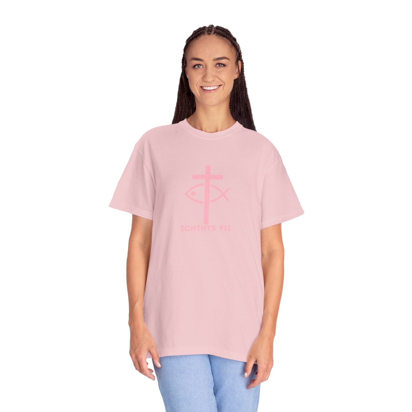 13th Disciple Collection - Christian Streetwear T-Shirt – Jesus Gym & Faith Fashion, Unisex Garment-Dyed T-Shirt Soft Pink Font - Men T-Shirt, Women T-shirt, ICHTHYS 911