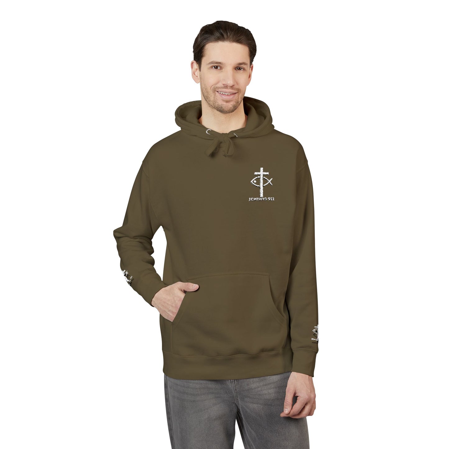 ICHTHYS 911 Embroidery Hoodie Pullover - Unsex - Elevated Embroider Gift for Her or Him - Christian Wear