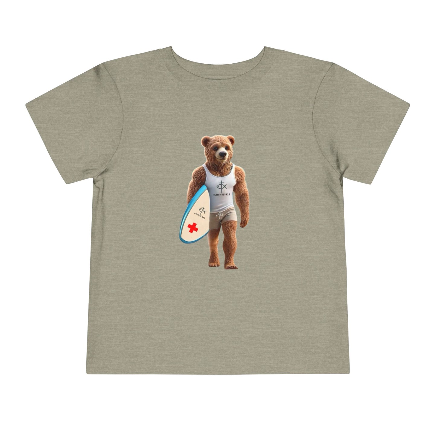 Surfing Bear Toddler Tee - Fun Kids Short Sleeve T-Shirt - ICHTYHS 911