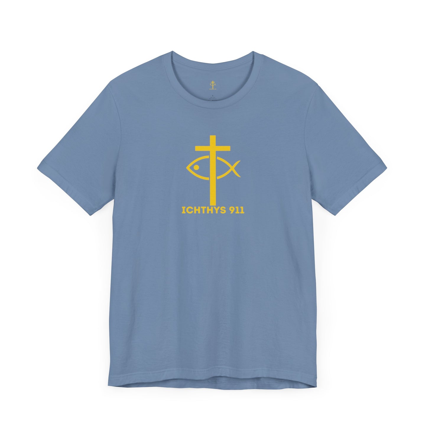 ICHTHYS 911 - "Roll With God Ride With Jesus" - Gold Font - Unisex T- Shirt - Lightweight 100% Cotton - Summer T - Arm Form Fitting - Men T- Shirt - Women T-Shirt - Christian T-Shirt