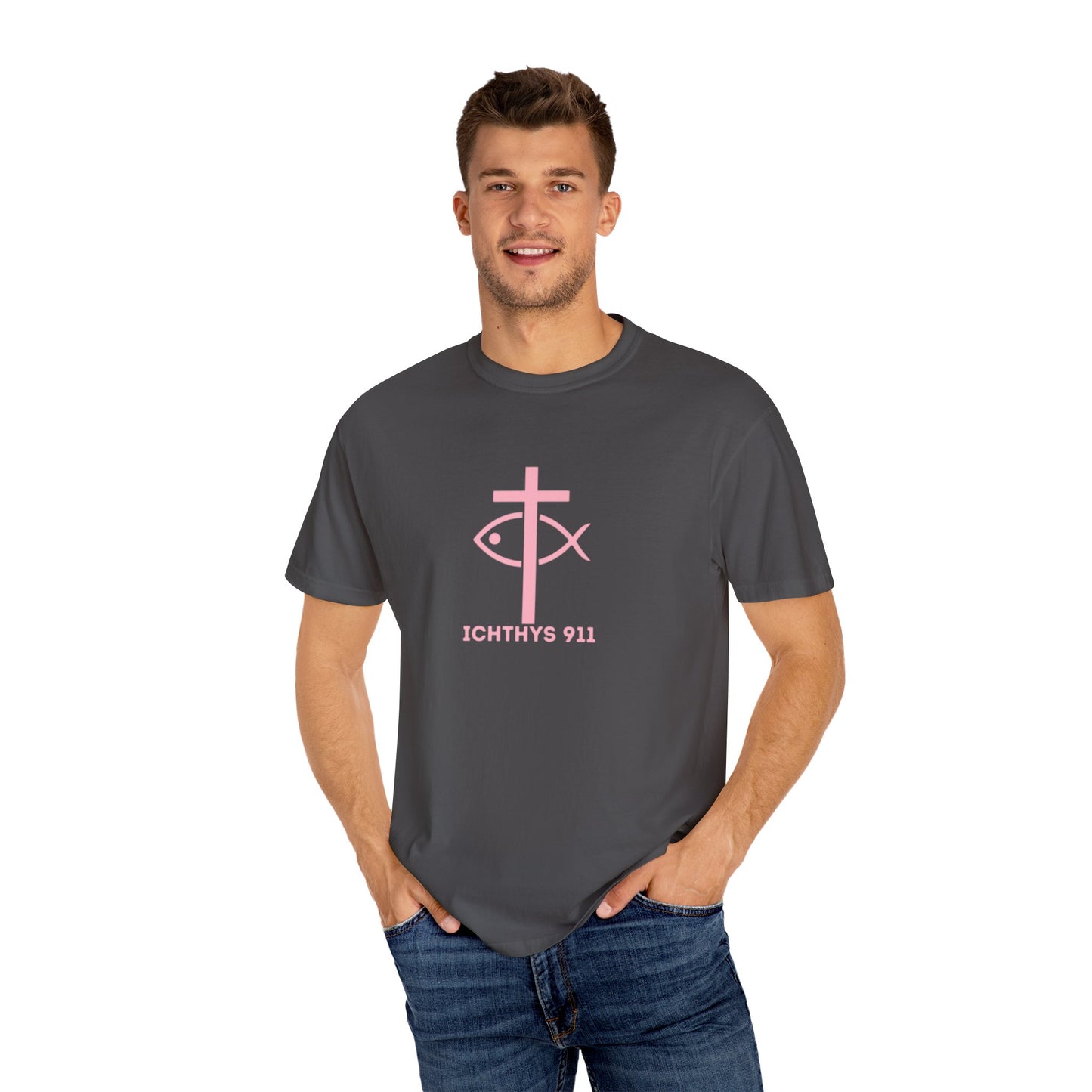 13th Disciple Collection - Christian Streetwear T-Shirt – Jesus Gym & Faith Fashion, Unisex Garment-Dyed T-Shirt Soft Pink Font - Men T-Shirt, Women T-shirt, ICHTHYS 911