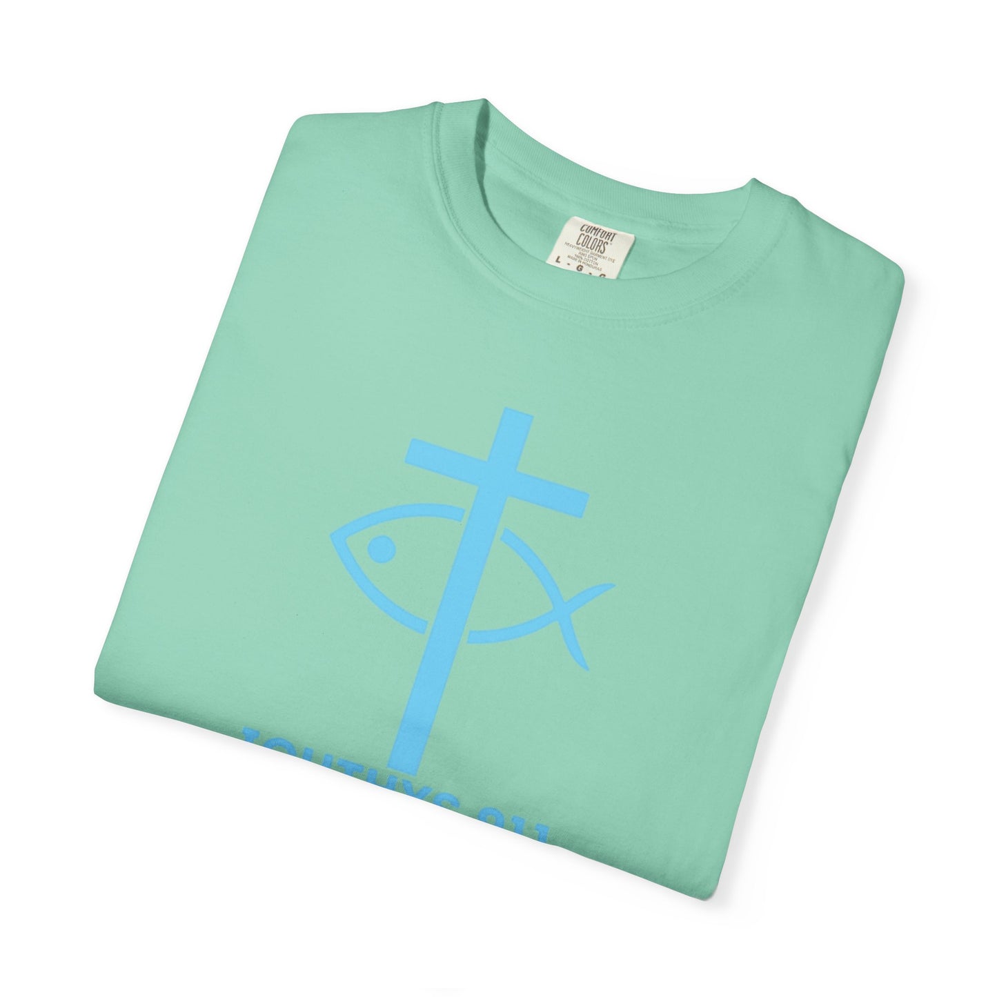 Authentic - Christian Streetwear T-Shirt – Jesus Gym & Faith Fashion, Unisex Garment-Dyed T-Shirt Blue Font - ICHTHYS 911