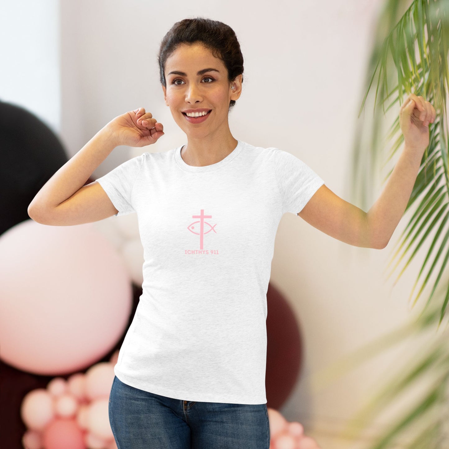 ICHTHYS 911 "IC Round Collection" Pink Font - Inspirational Women's Triblend Tee - Women T-Shirt - 50% polyester, 25% cotton, 25% ryaon