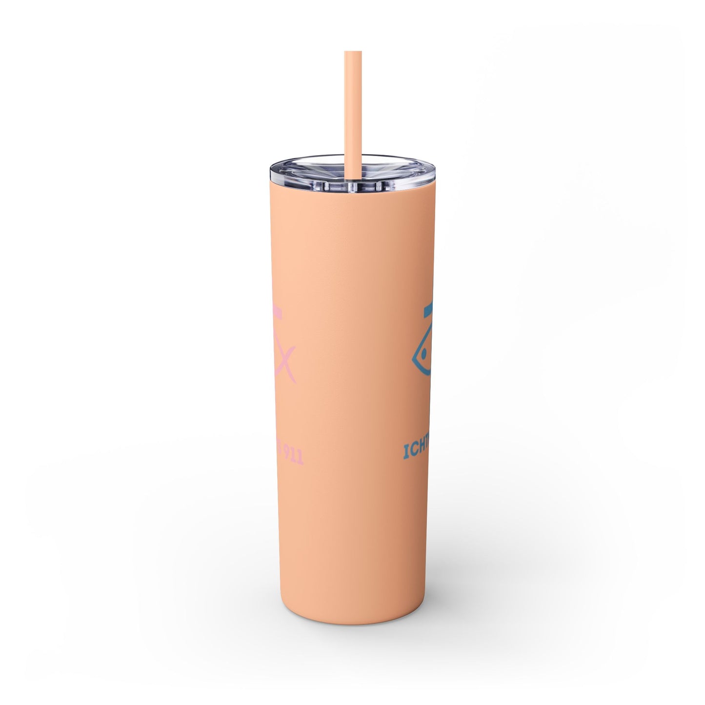 ICHTHYS 911 Pink & Blue Faith-Inspired Skinny Tumbler with Straw - 20oz Baby Shower Drip - Party Favor